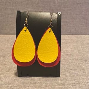 Handmade Faux Leather Earrings- Red & Yellow